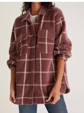 Z Supply Heather Taupe Plaid Tucker Oversized Shirt Jacket